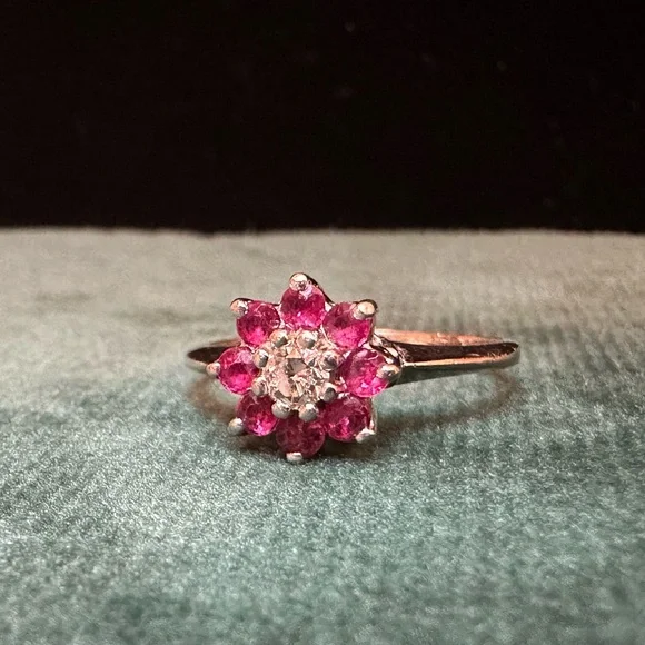 Ruby and Diamond ring 14k solid white gold genuine gems - Picture 2 of 7